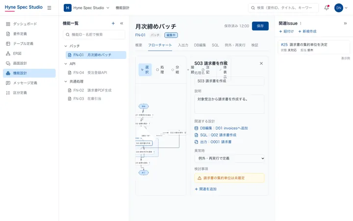 機能設計の画面